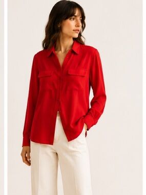 Equipment 100% Silk Blouse Lipstick Red Size Medium